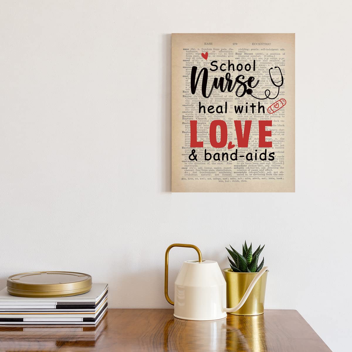 Tela Con Cornice Per Infermiere Scolastiche 'Con Amore E Cerotti', 30x30 Cm, Decorazione Colorata