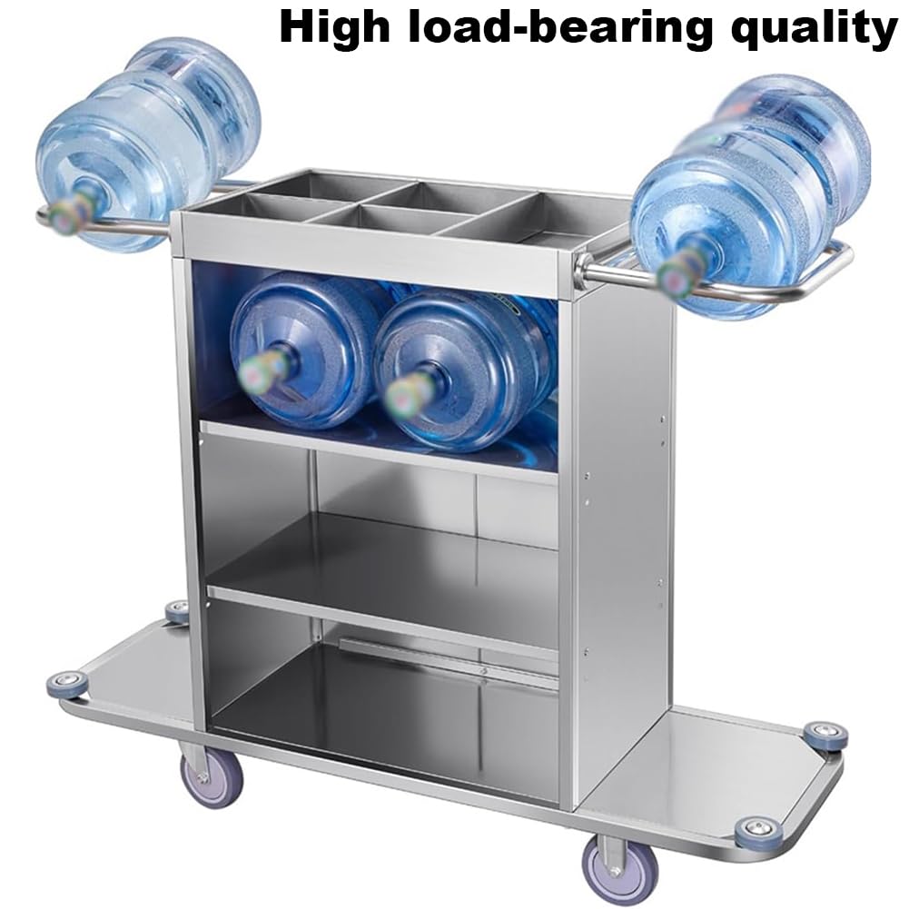 Einseitiger Wäschereinigungswagen Aus Edelstahl Mit 4 Stillen Rädern Und 2 Abnehmbaren Stoffbeuteln, Zimmerreinigungsservice, Tragbarer Multifunktionaler Trolley,B