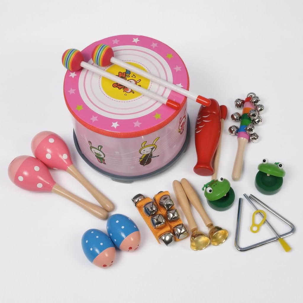 Strumenti Musicali in Legno Educativi per Bambini - Giocattoli Musicali per lo Sviluppo Sensoriale - gioco sensoriale , Tamburo coreano rosa 9 tipi