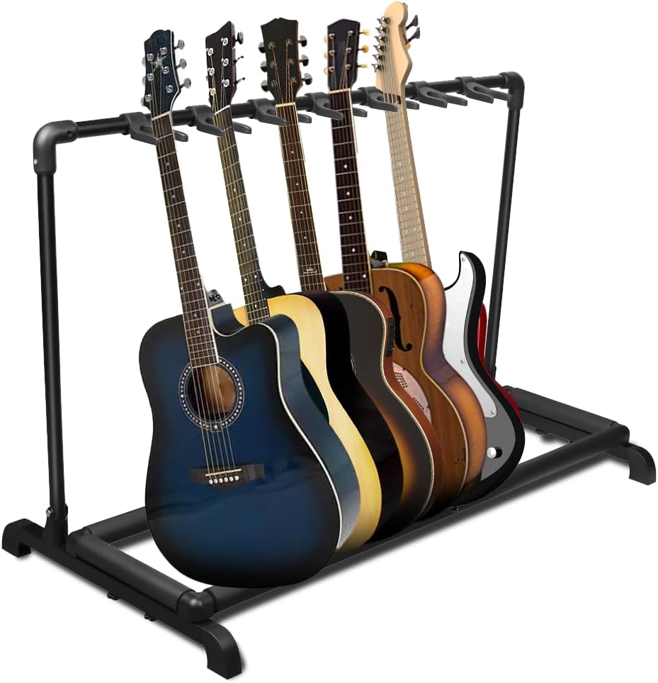 AZOR 7 Multi Guitar Stand Rack with Foldable Design 7 Holder Guitar Rack for Acoustic Electric Guitar, Bass, Soft Cushioning Sponge Protects Your Instruments