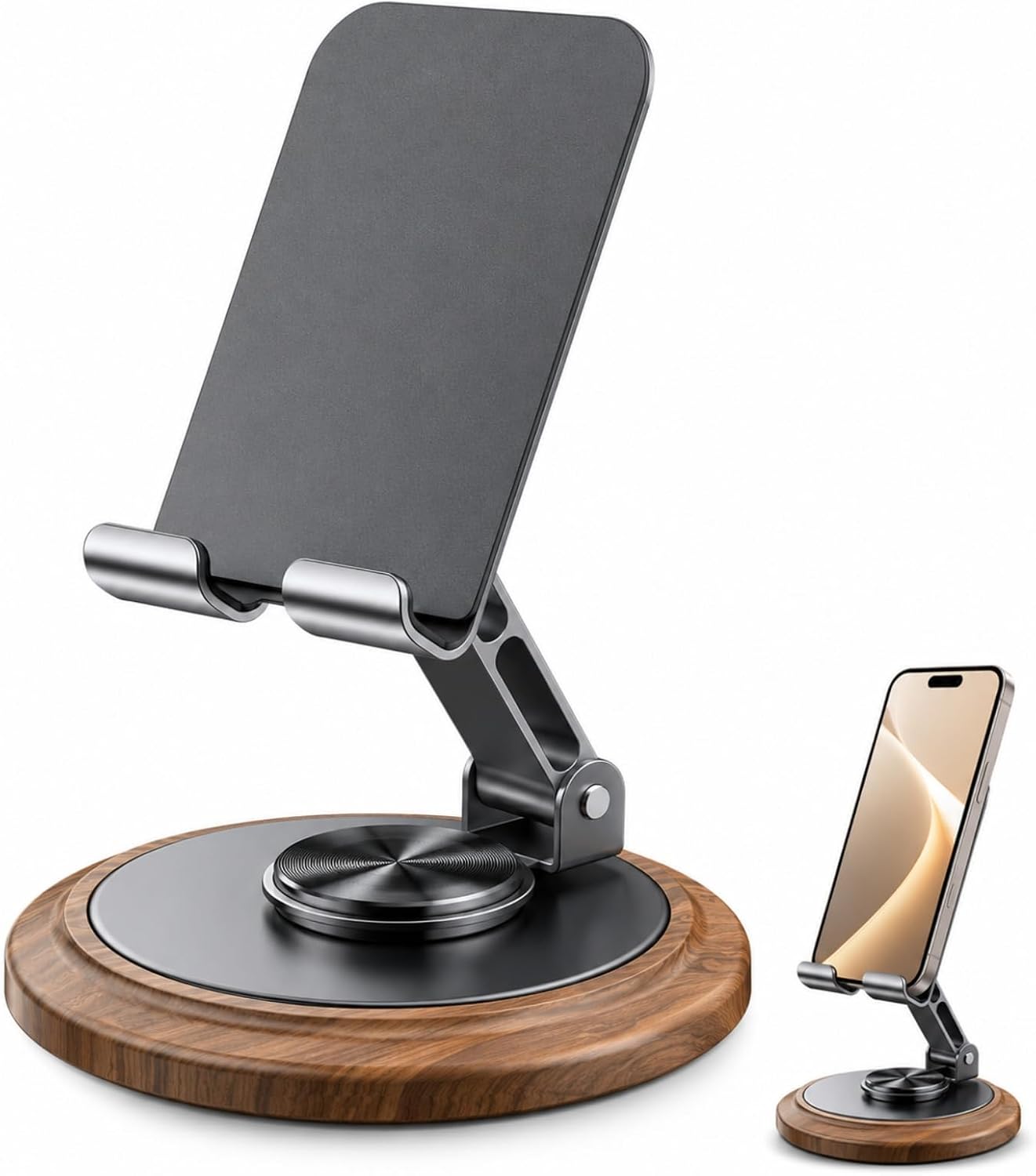 Phone Holder,Adjustable Cell Phone Stand,360 Rotating Foldable Desktop Cellphone Stand,Adjustable Desktop Phone Stand,Wooden Phone Stand,Folding Phone Stand for All Smart Phones(Black)