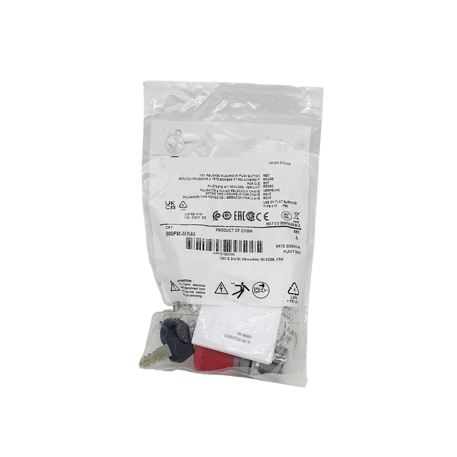 Bouton d'arrêt d'urgence 800FM-MK44 en métal robuste pour panneau de commande industriel