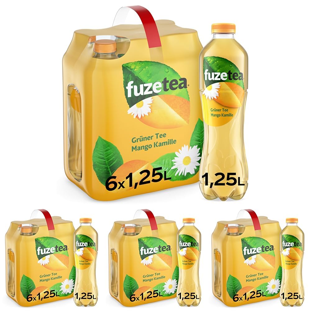 Fuze Tea Grüner Tee Mango Kamille - erfrischende Fusion aus Tee, Saft und Kräutern mit Kombination aus Mango und Kamille - kalorienarmer Eistee aus nachhaltigem Anbau - Einweg Flaschen (6 x 1250 ml)