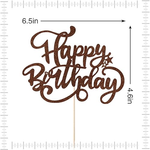 Miniatura 2 de Crseniny Decoración de pastel de feliz cumpleaños, decoración de cumpleaños con purpurina marrón, suministros de decoración de fiesta de