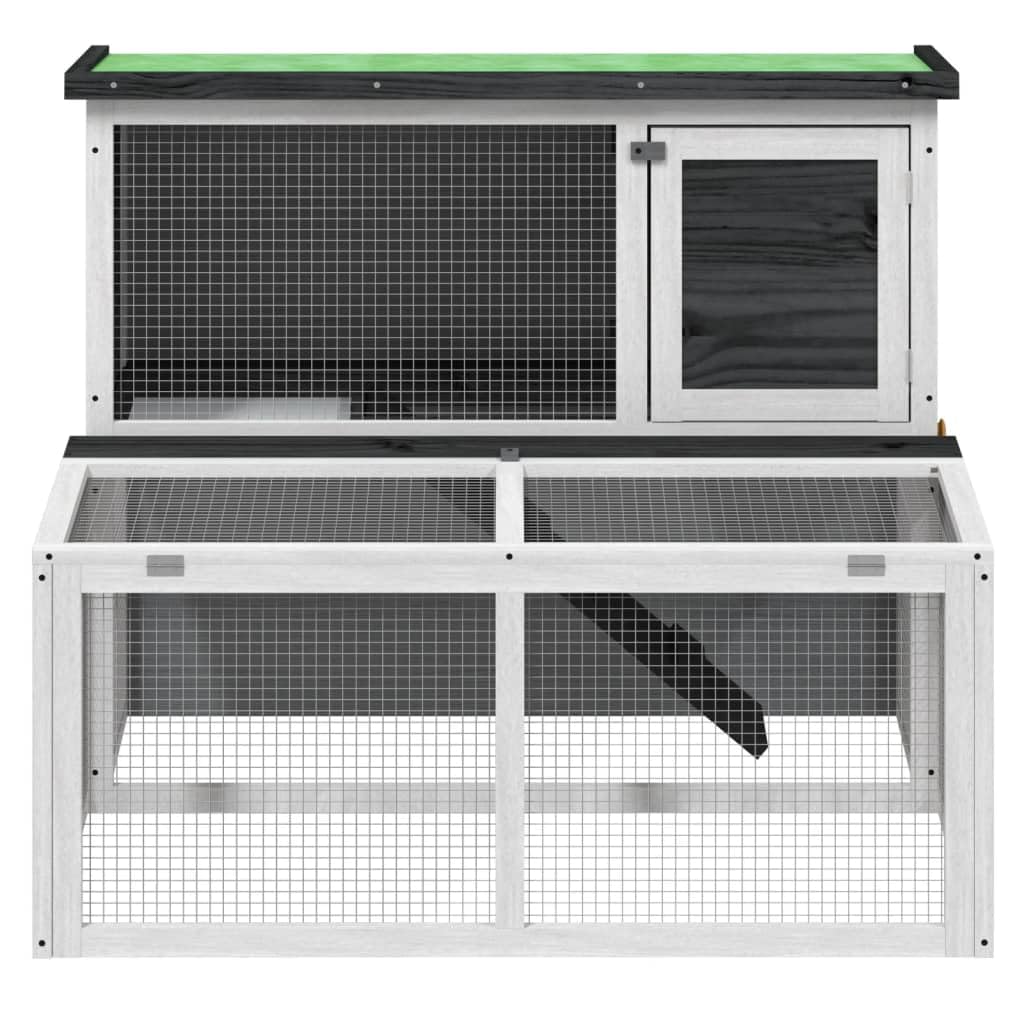 Conejera gris de madera de pino maciza, 102 x 90 x 84,5 cm, con cercado y techo impermeable para animales pequeños como conejos, cobayas, hámster, ideal para jardín
