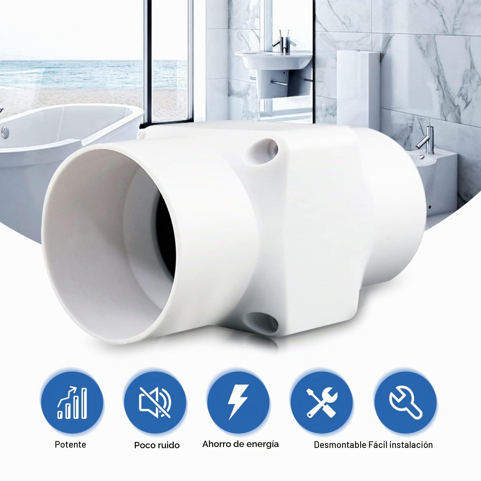 Ventilador de conducto de 2'', pequeño extractor de aire para baño, de flujo mixto, para oficina, baño, aseo, cocina, invernadero, Ø50 mm, 36 m³/h