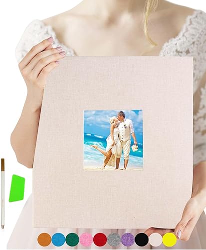 Miniatura 1 de Álbum de fotos autoadhesivas, libro de fotos de lino de 8 x 10, fotos de 2 x 3, 4 x 6, 5 x 7, 8 x 8 pulgadas, 40 páginas, cubierta de lino con