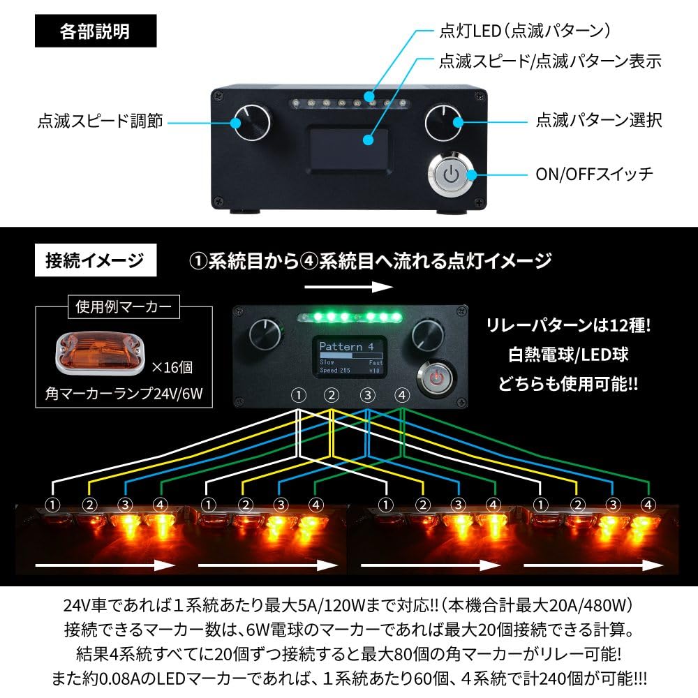 Amazon.co.jp: トラック用 4連 マーカーリレー 12V/240W 24V