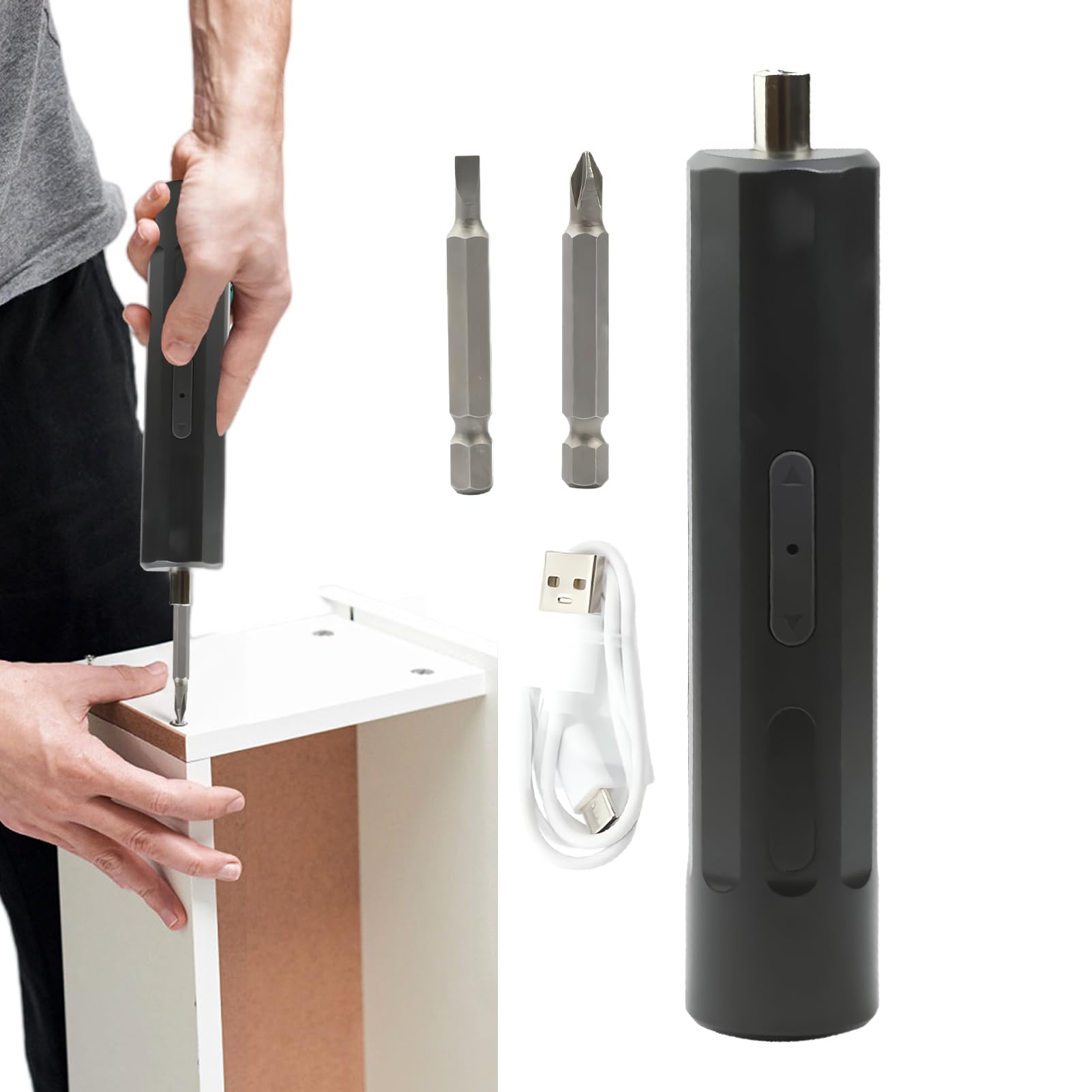 Electric Screw Driver - small electric screwdriver 3NM USB Charging Cordless Screwdriver and 2 Magnetic Bits Portable Automatic