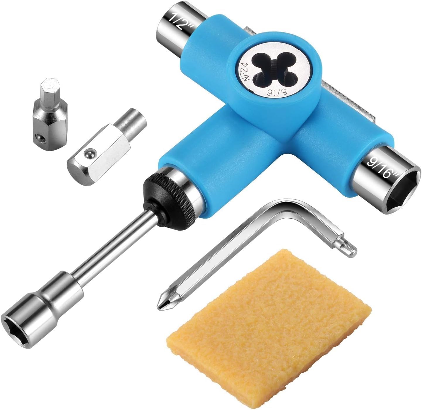 THE WHITE SHOP 5PCS All-in-One Skate Tools Multi-Function Portable Skateboard T Tool Accessory with T-Type Allen Key and L-Type Head Wrench Screwdriver