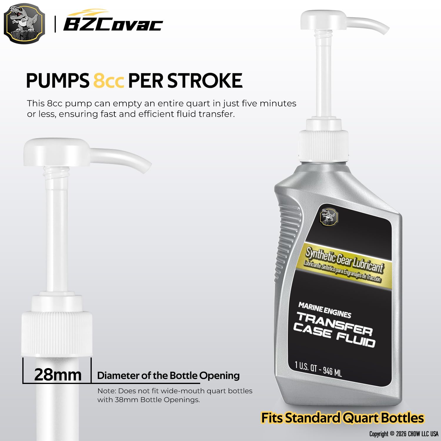 Bomba de aceite de engranaje de unidad inferior para botellas de cuarto de galón estándar - Bomba de 8 cc, adaptadores de 8 mm y 10 mm, giratorio de metal de 3/8 pulgadas - Bomba de