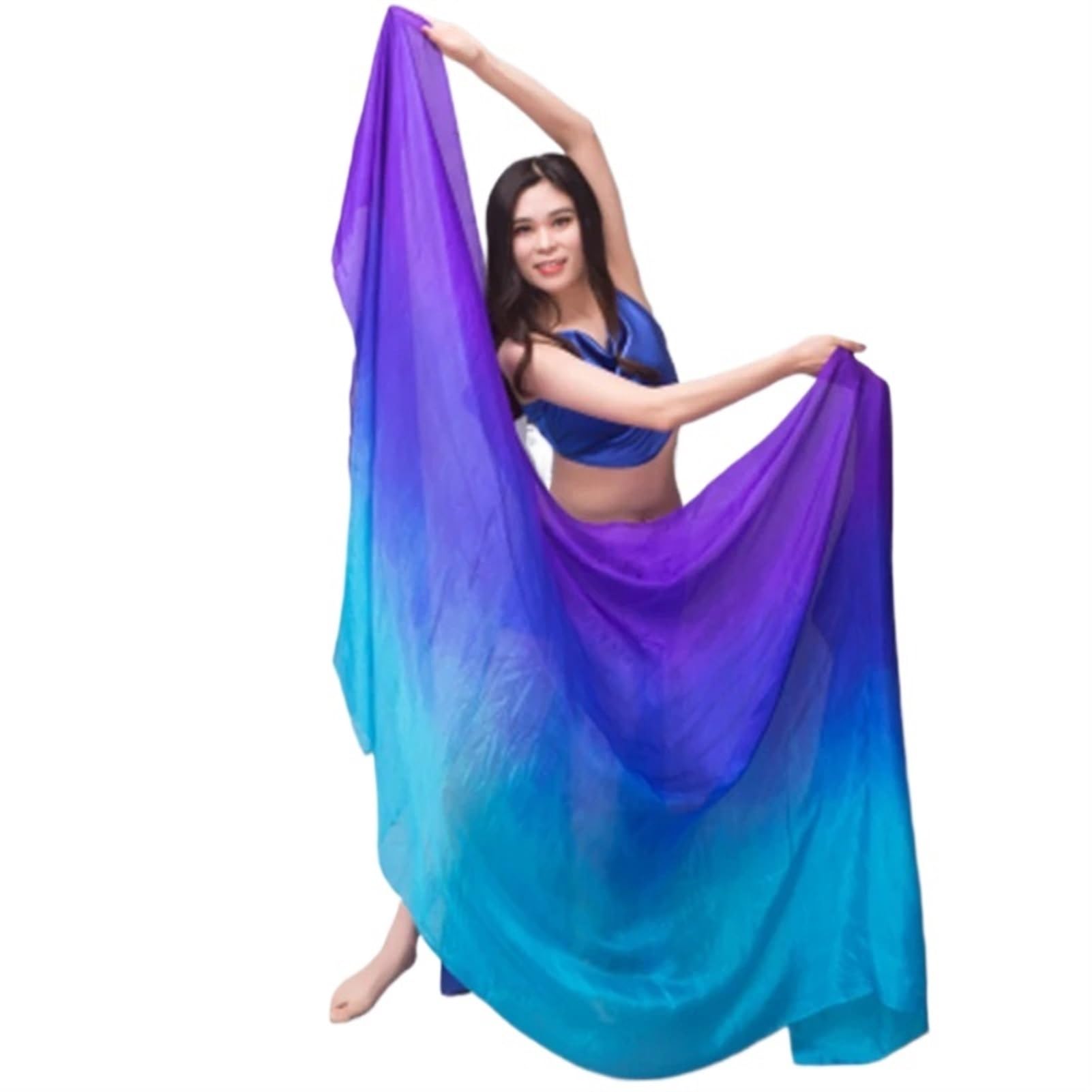 LPHFDCS Belly Dance Veil Silk Shawl For Belly Dancing Shawls Belly Dance Silk Veil Scarves Face Customized Hand Thrown Scarf Gradient Belly Dance Silk Scarf(Blue,200cm-90cm)