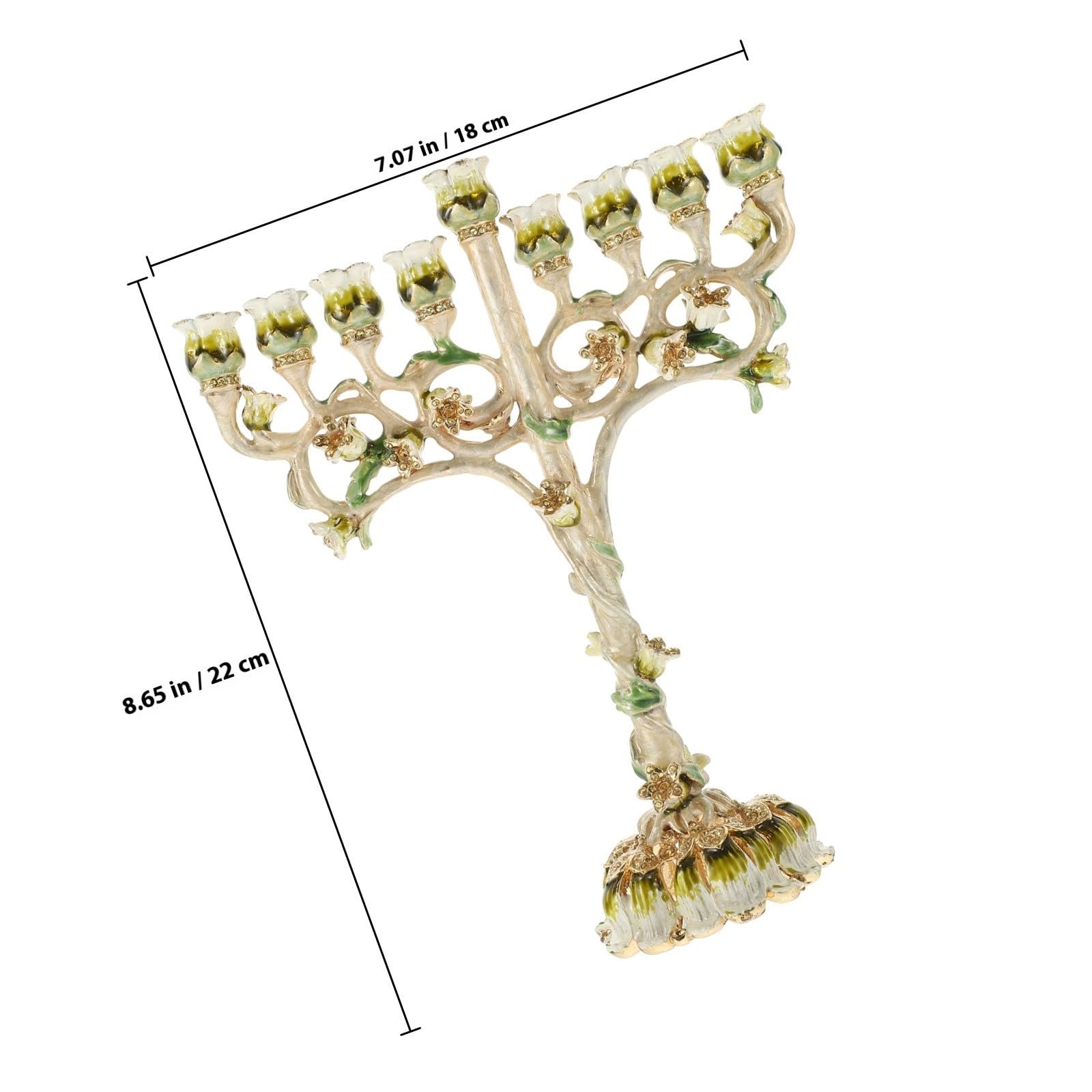 SHINEOFI Candelabro Menorá de 9 Brazos para Ceremonia Religiosa Diseño Vintage de Esmalte, Soporte Metálico Resistente Adecuado para Ambientación de Hanukkah Hogar