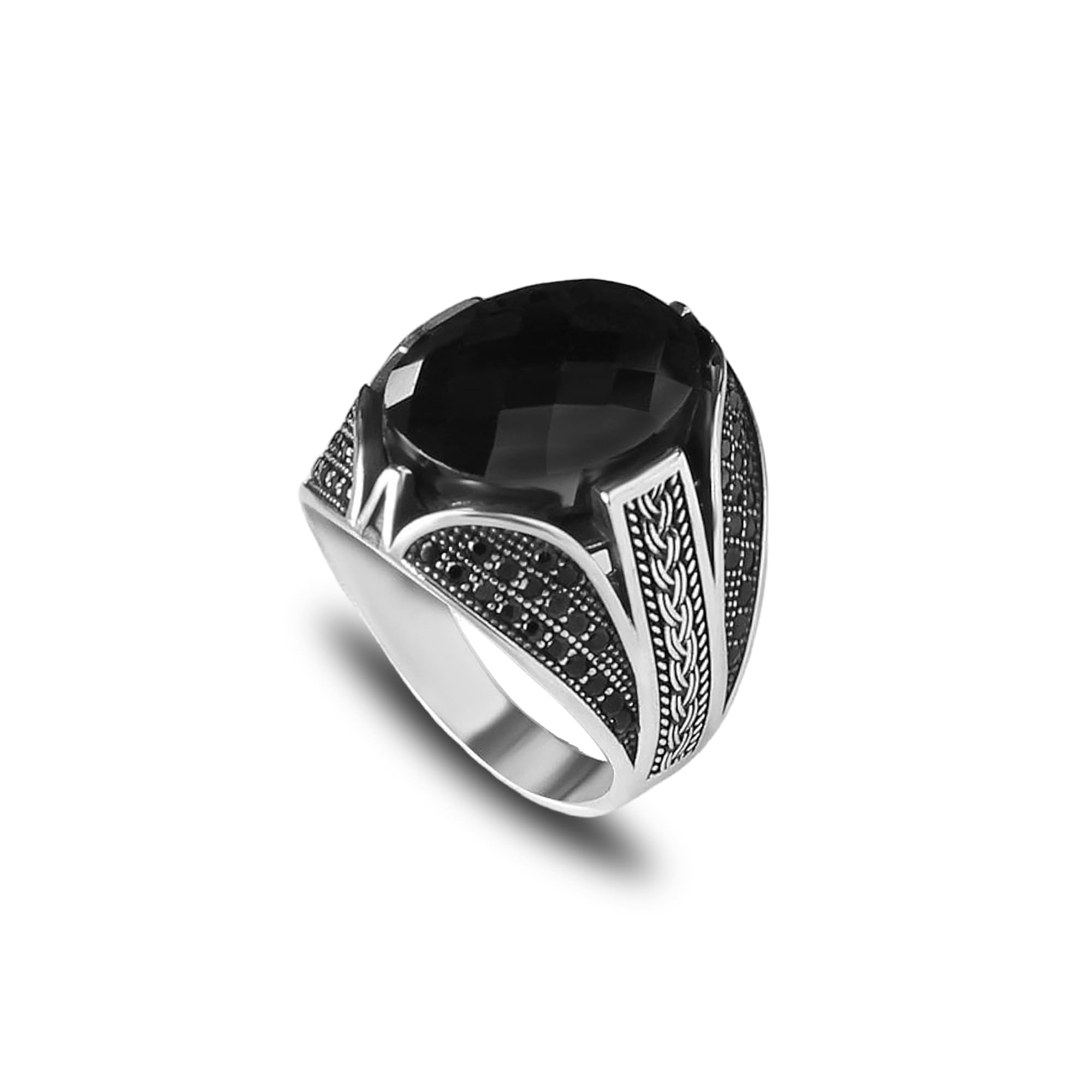 KsrModa 925 Sterling Silver Men's Zircon Stone Ring, Handmade Black Stone Ring for Men, Silver Gemstone Ring, Silver Ring with Black Stone, Men's