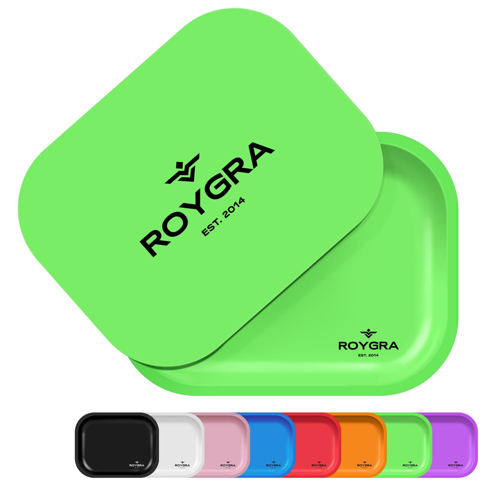 roygra Rolling Tray with Magnetic Lid Set, Small Metal Tray with Lid, Cigarette Pre Roll Smoking Accessories, Portable Smell Proof Rolling Trays for Smokers, Home Table Decor, 7 x 5.5 inch - Green