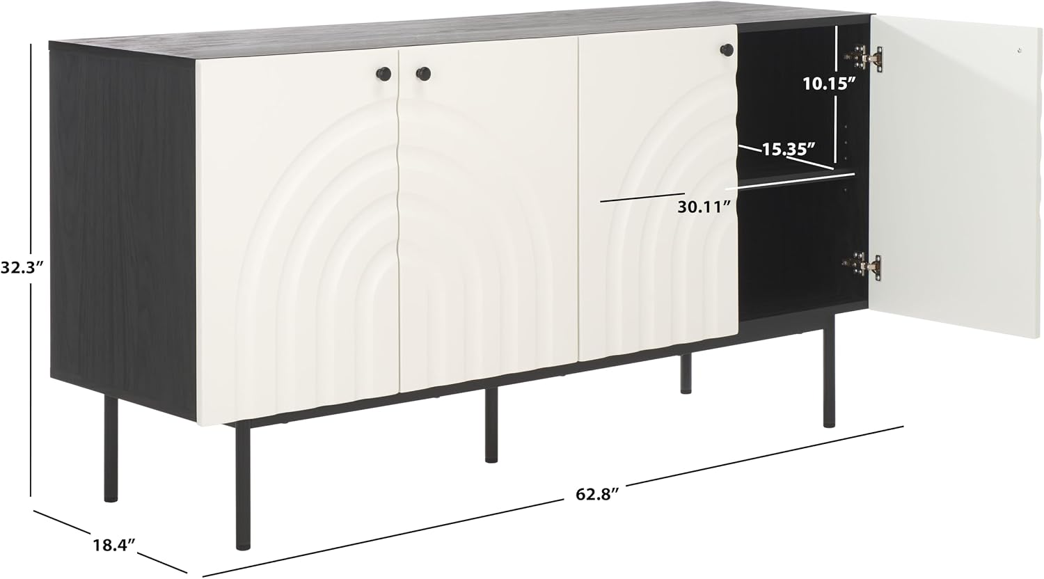 SAFAVIEH Mayln TV Stand for up to 70" Flatscreen – Black & White, 4 Doors with Interior Storage, Cabinet Sideboard Entertainment Media Console (MED9634B)