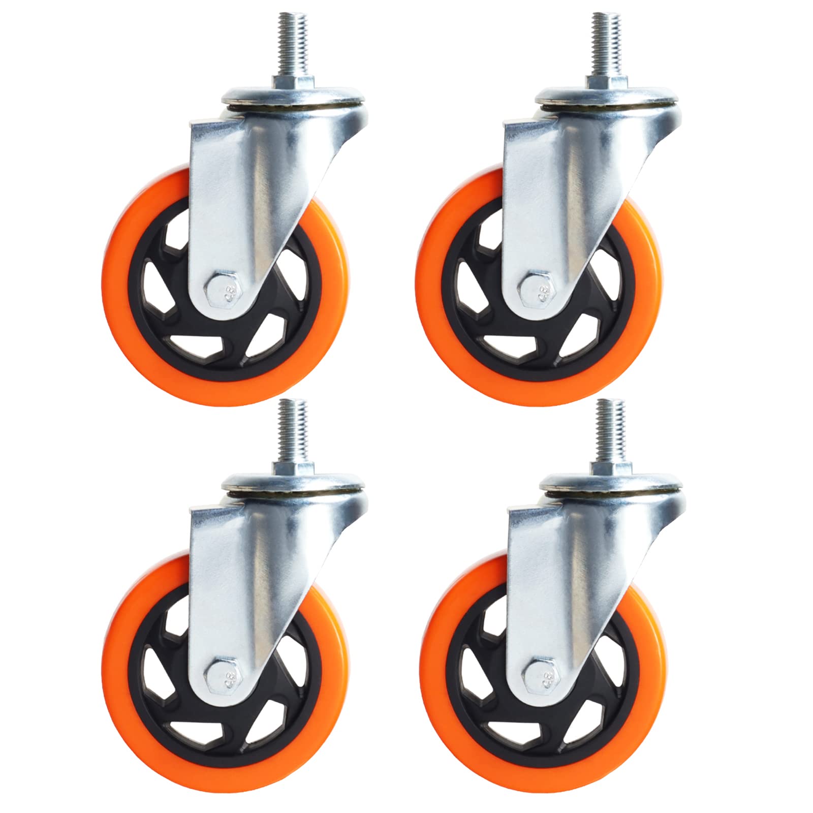 Wytrzymałe, obrotowe koła, 3-calowe żółte kółka z trzpieniem metrycznym M12-1,75x25 mm, podwójne hamulce, kółka bezpieczne do 1200 funtów/zestaw do przemysłu i mebli, zestaw 4 szt.