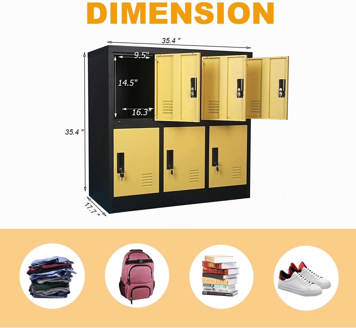 MECOLOR Metal Cabinet with Lock, Lockable Steel Office Cabinets Storage Employee Locker Home Gym (W6D, Yellow)