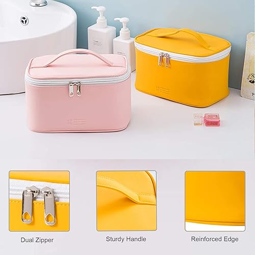 Miniatura 6 de KITENROM Bolsa de maquillaje portátil para mujer, bolsa mediana para maquillaje, organización, impermeable, color amarillo
