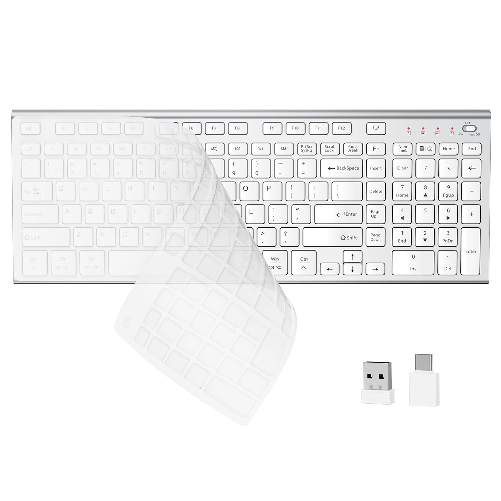 FENIFOX Wireless Silent Keyboard, Ultra Quiet USB C Low Profile Compact Full Size with Number Pad Flat Slim Thin Soft Touch for Mac Computer MacBook iMac PC Laptop Desktop Office (Pink Rose Gold) — view 8