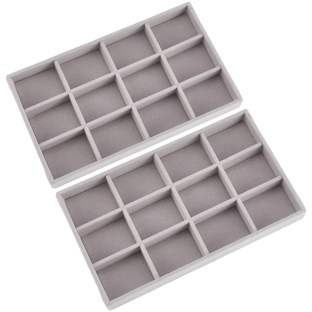 Rangement bijoux empilable velours gris 12 compartiments amovibles