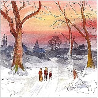Pack of Christmas cards - Sunset snow scene, 10 Christmas cards in pack with 10 white envelopes - Designed, printed and hand-packed in the UK, by Just Cards Direct