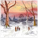 Weihnachtskarten mit Umschlag Set, 10 Stück - Sonnenuntergang, 10 Nostalgie Weihnachtskarten für Weihnachten mit Umschlägen, Weihnachtsgruß auf der Innenseite in Englisch, Just Cards Direct