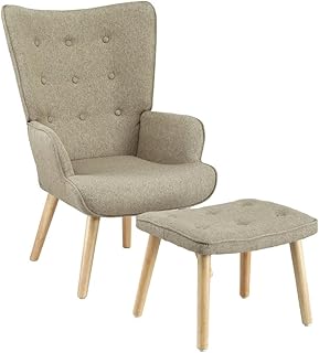 Artiss Armchair with Ottoman Beige Recliner Lounge Dining Chairs Sofa Nursing Occasional Seat Reading Seating Foot Stool H...