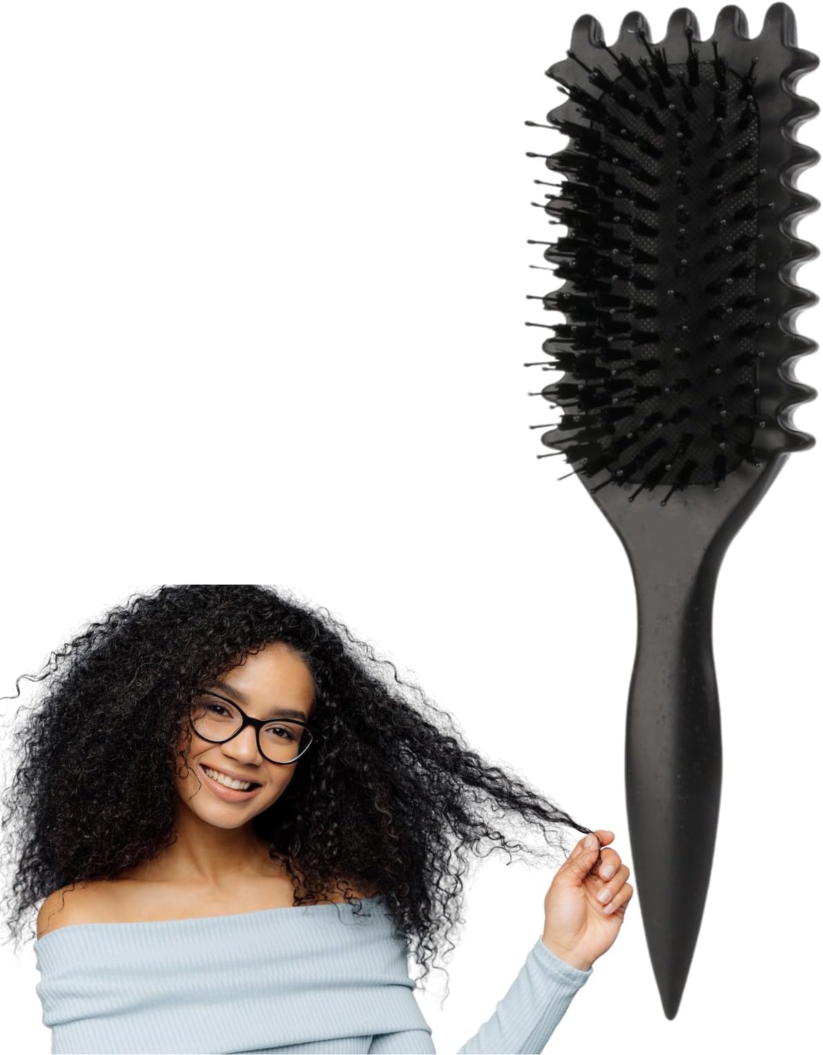 Bounce Curl Defining Brush for Curly Hair - Curl Brush with Ergonomic Design,Versatile Hair Tool for Detangling & Styling,Heat Resistant,Gentle on Hair Ideal for Women & Men-Black