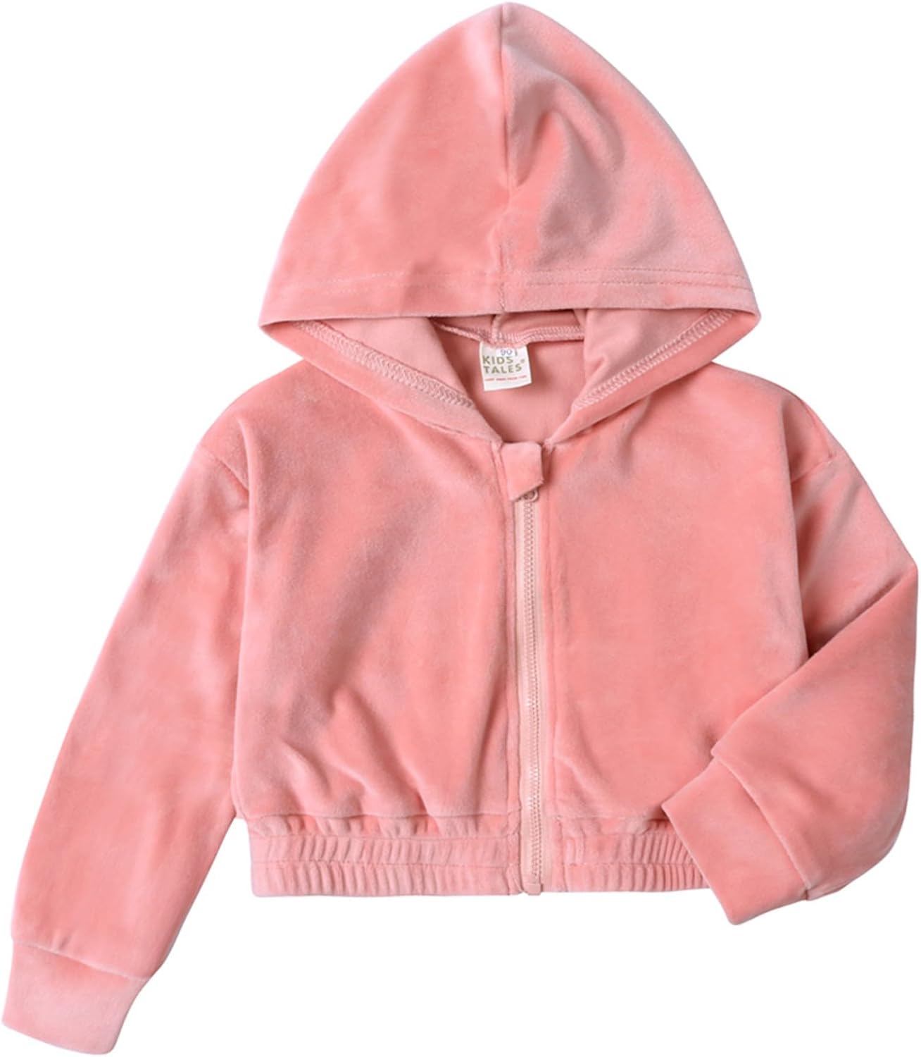 Girls' 2 Pcs Velvet Tracksuits Solid Color Zip Up Hooded Jacket and Wide Leg Sweatpant