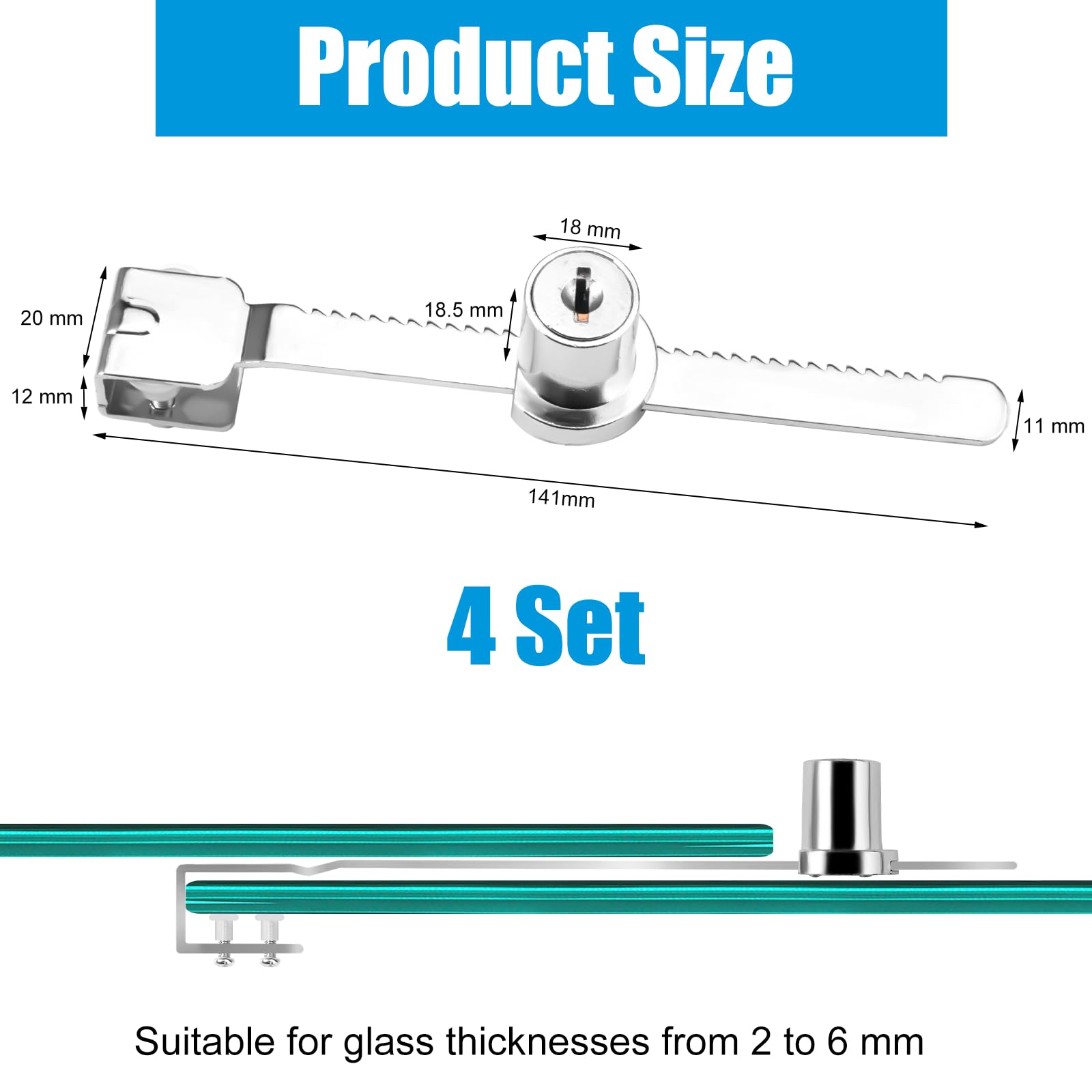 4 Serrature A Cricchetto Con Chiave Per Vetrine - 141mm, Antiruggine Per Terrari E Armadietti - Foto 9