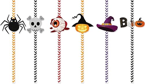 Miniatura 9 de 24 popotes de papel de Halloween, popotes de papel desechables para beber, suministros de decoración de fiesta de Halloween (bombilla, calavera,