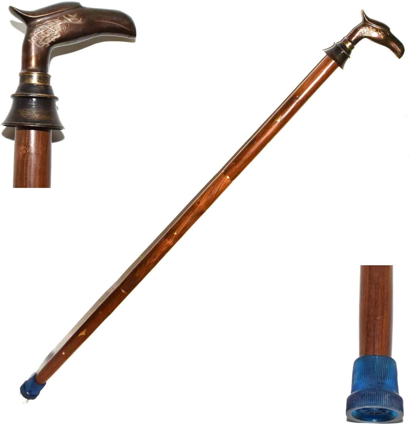 Vintage Style Brass Globe Head Handle Antique Victorian Walking Stick