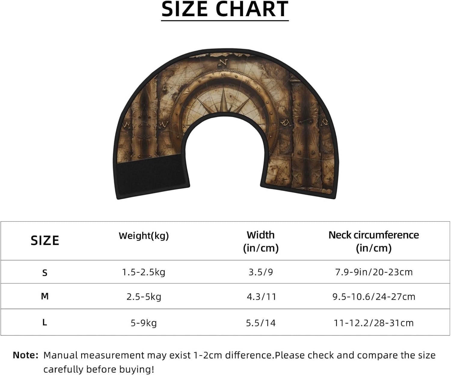Compass Map Nautical Print Cat Cone Collar, Adjustable Elizabethan Collar, Soft Dog Recovery Collars, for Small Large Cats