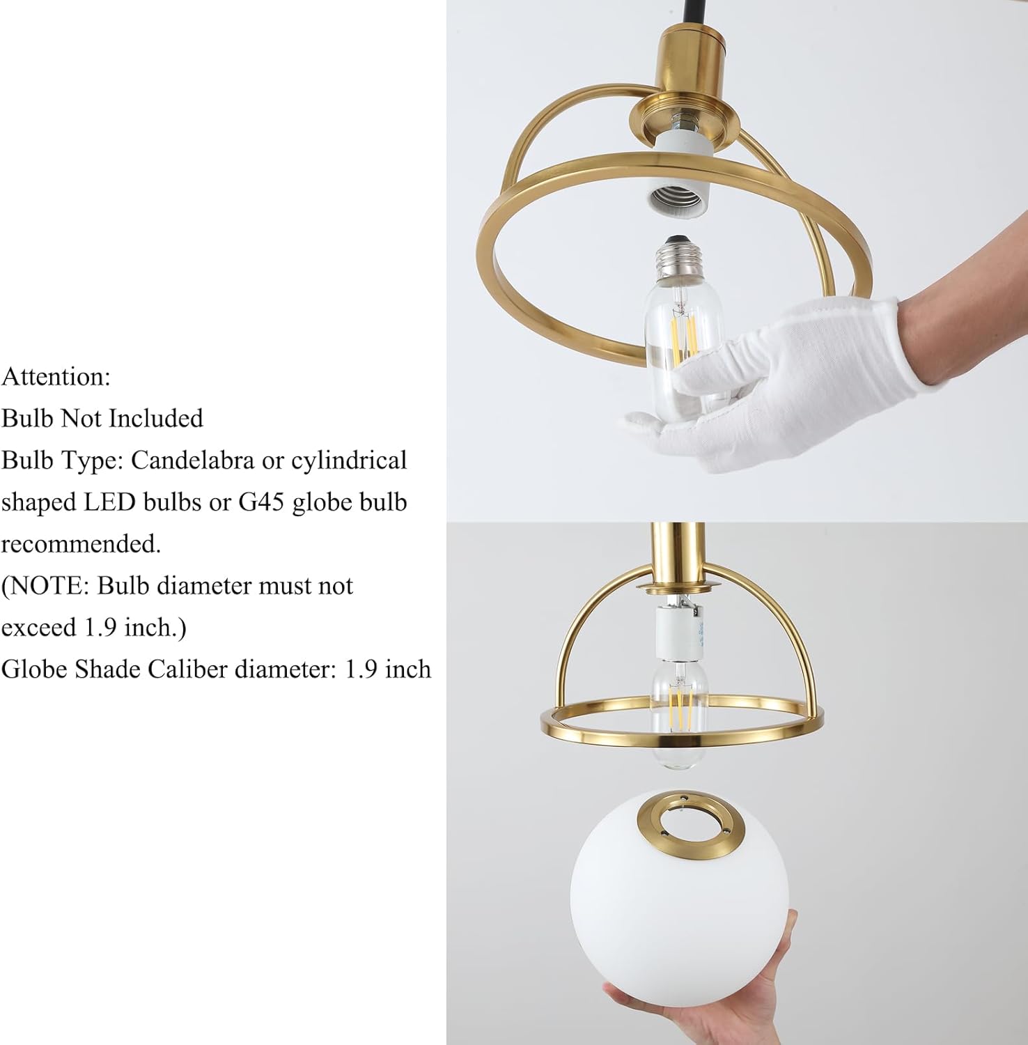 2 Pack Modern Mid Century Globe Pendant Lights,Brass Gold and Black Kitchen Island Pendant Lighting with Milk White Glass Shade,Hanging Pendant Light Fixtures for Living Room Bedroom