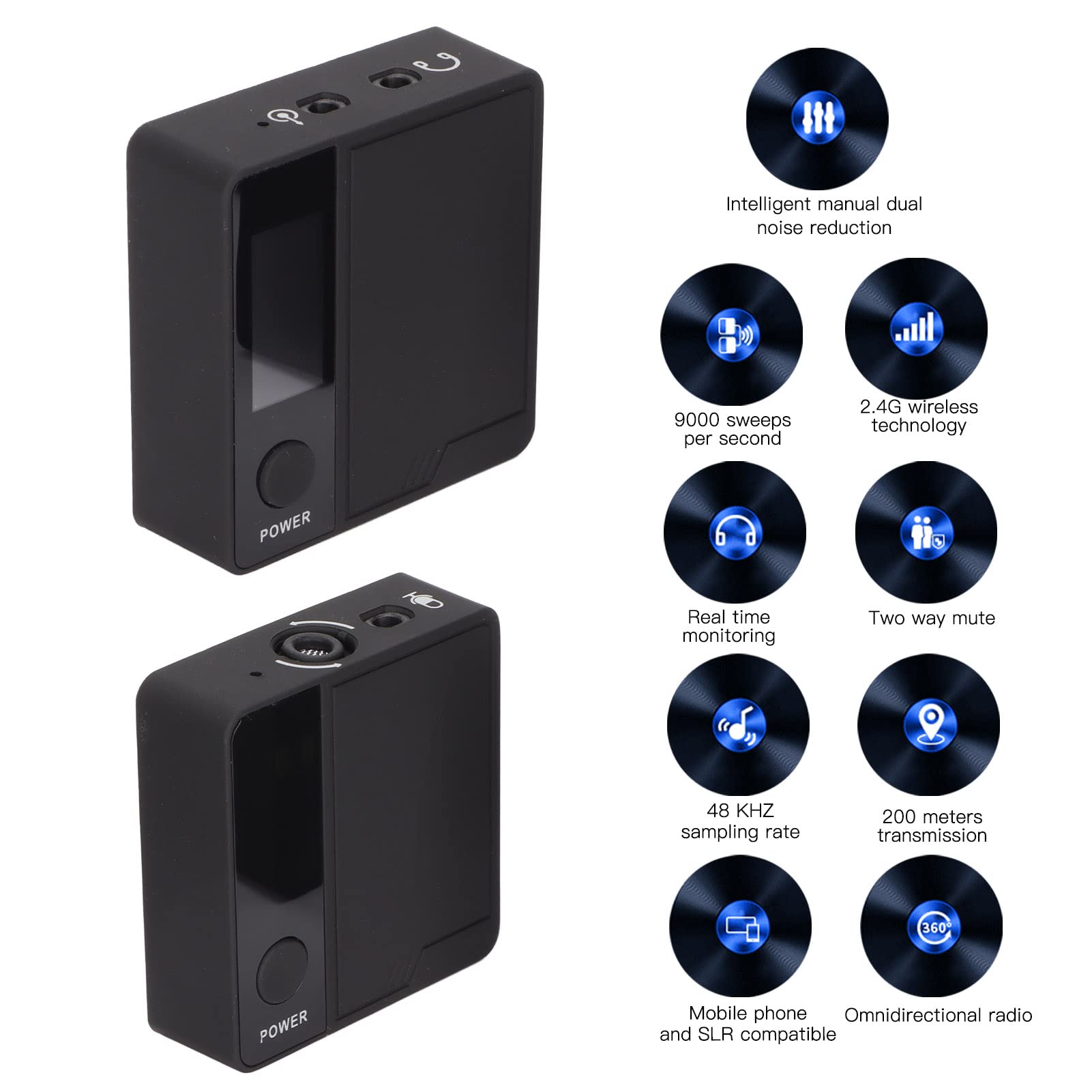 Micrófono de Solapa Inalámbrico de 2,4G, Micrófono de Solapa Inalámbrico con Reducción de Ruido Dual Manual de 5 Velocidades, Hasta 8 Horas de Grabación para Grabaciones de Vídeo Cortas (Negro)