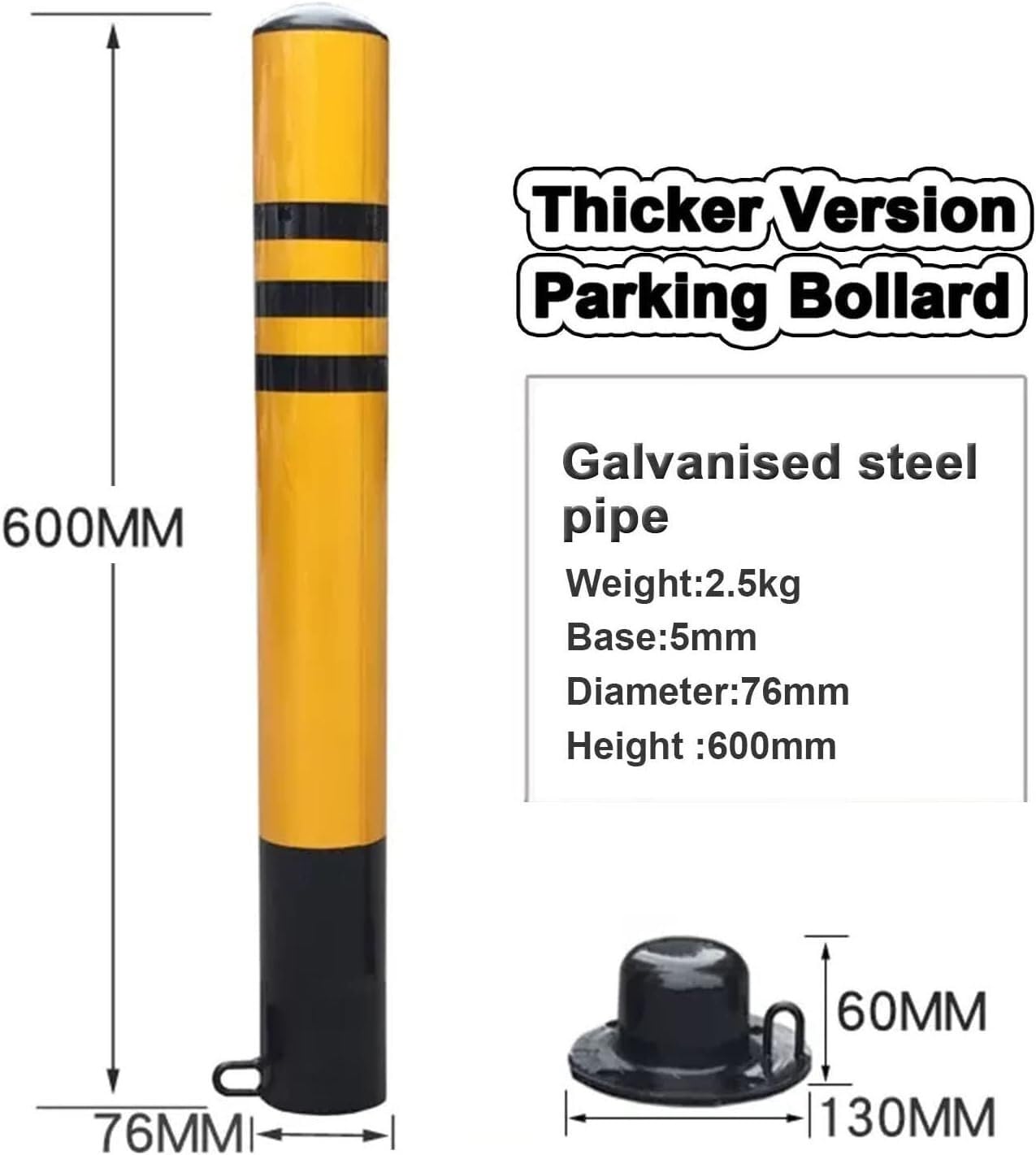 słupki parkingowe, Słupek parkingowy 2 szt. z odblaskowymi paskami parkingowymi(76x600mm)