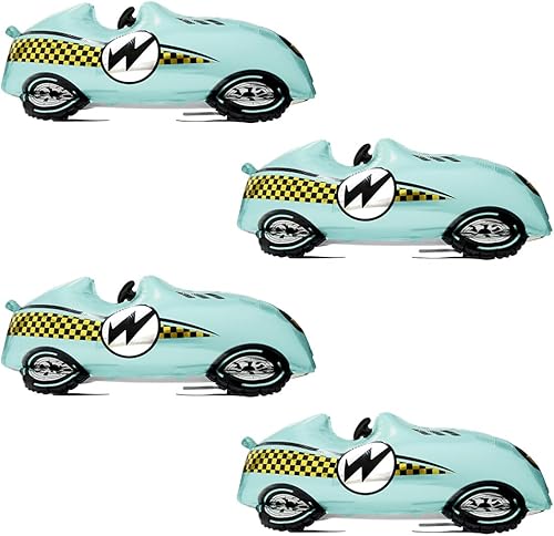 Globos azules de carreras, paquete de 4 vehículos temáticos Fast Speedy Roadster, auto deportivo para el primer baby shower, cumpleaños, retro,
