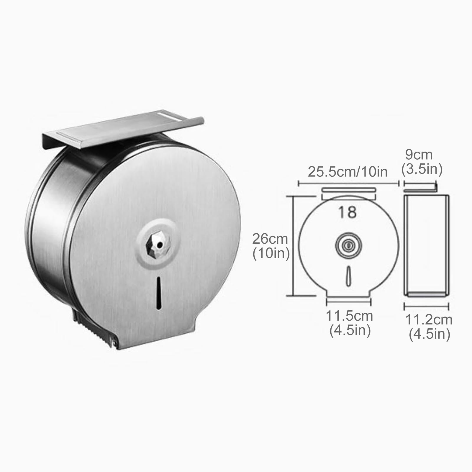Dispensador de papel higiénico comercial de acero inoxidable con bloqueo antirrobo, soporte de pared, dispensador de rollos de papel para baños e instalaciones públicas (negro)