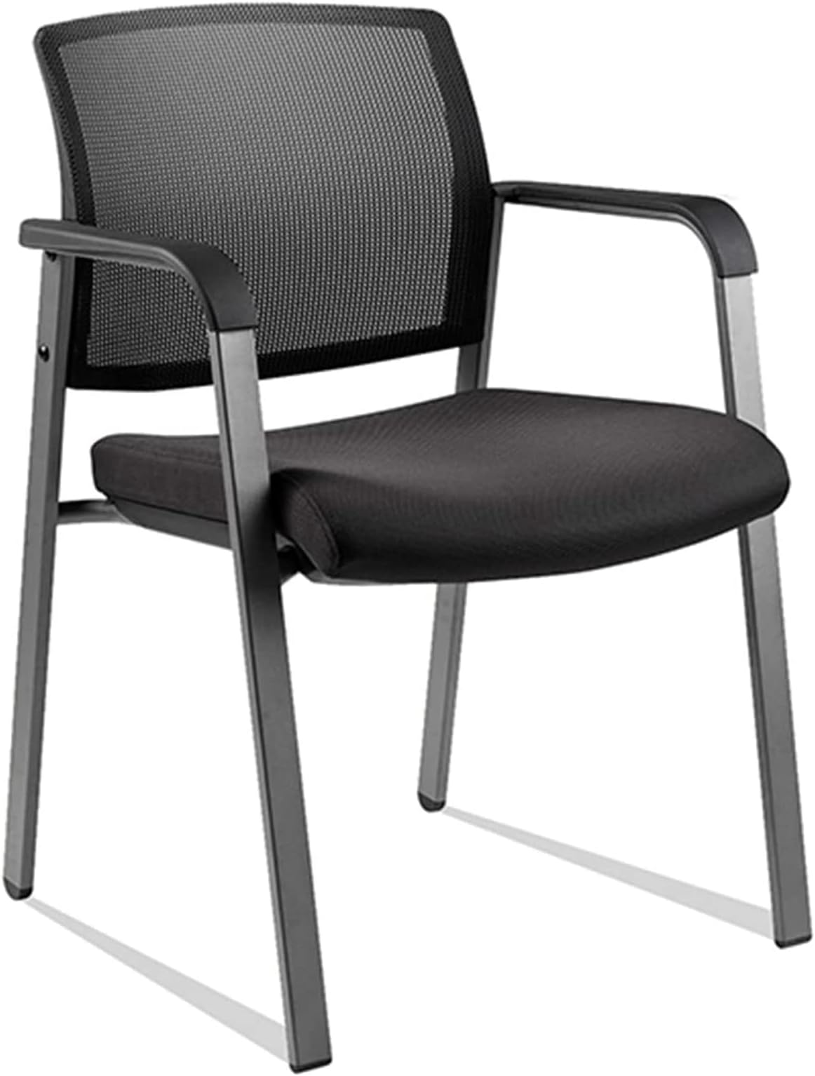 Mesh Back Stacking Arm Chairs with Upholstered Fabric Seat and Ergonomic Lumber Support for Office School Church Guest Reception Black
