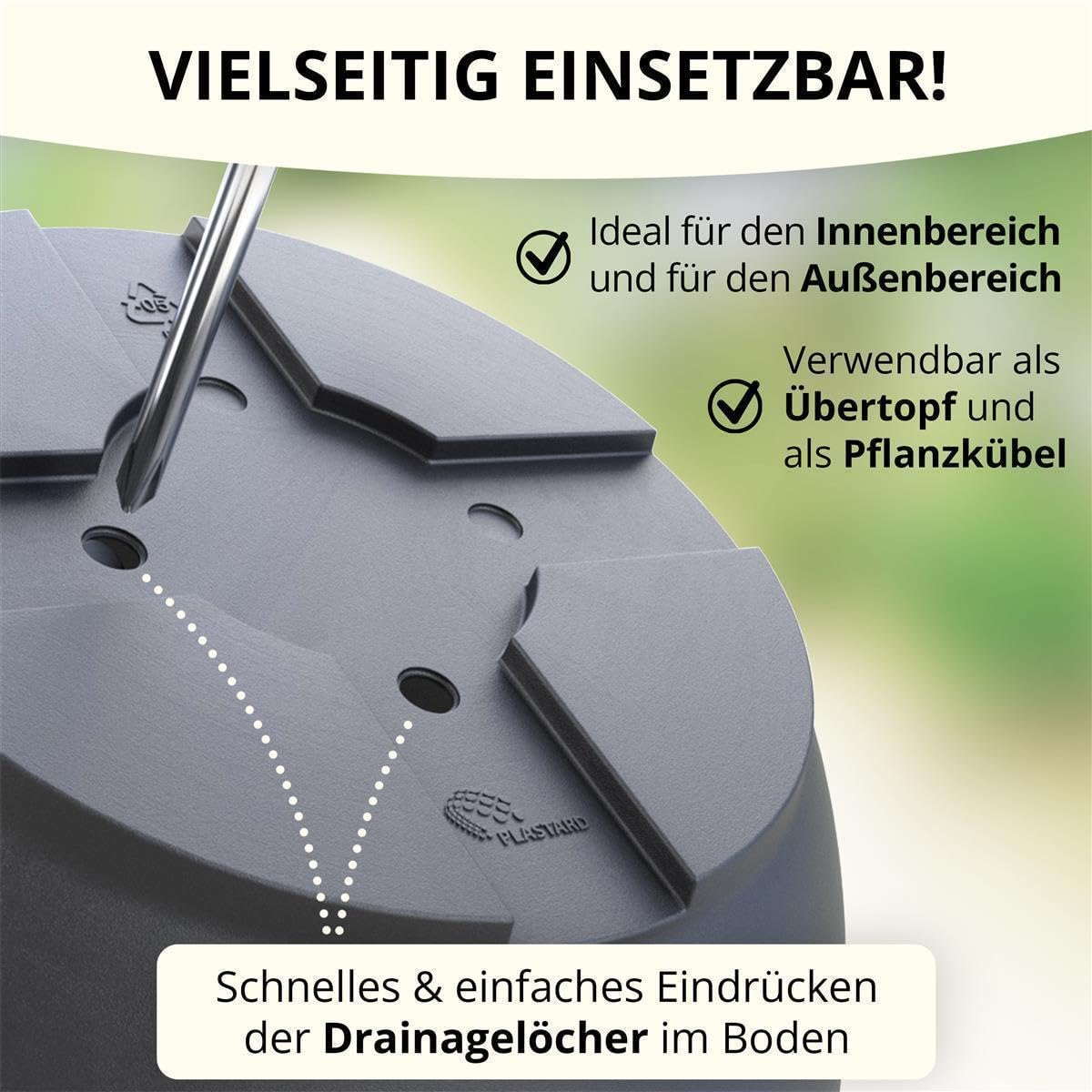 Plastard Blumentopf 5er Set Ø40 cm mit Untersetzer Anthrazit – Pflanzkübel | Witterungs- UV- & frostbeständig, inkl. 30 cm Untersetzer, ideal für Garten, Balkon & Innenbereiche, Deko Pflanztopf 25 Liter
