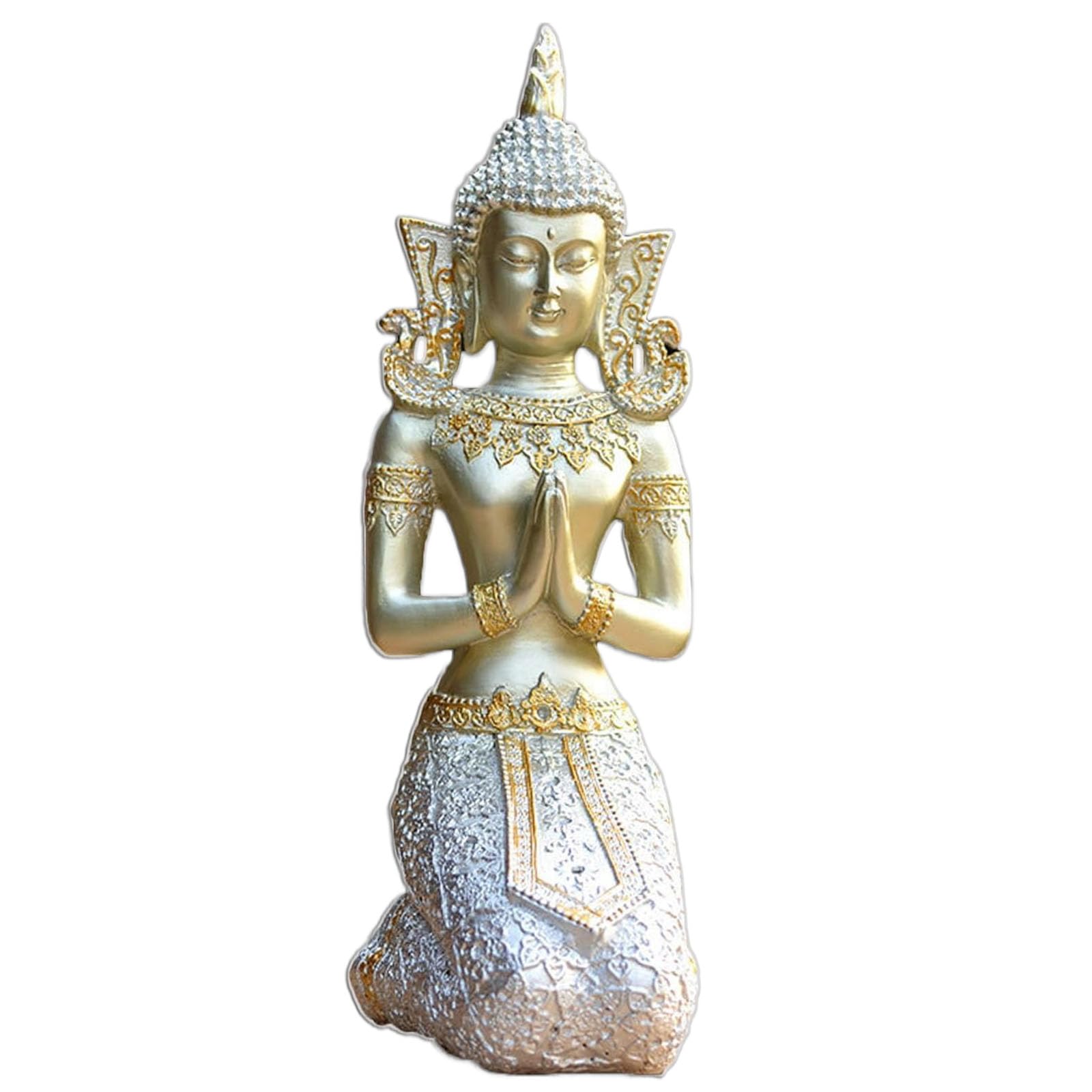 Bouddha à genoux thaïlandais en prière argenté pour intérieur
