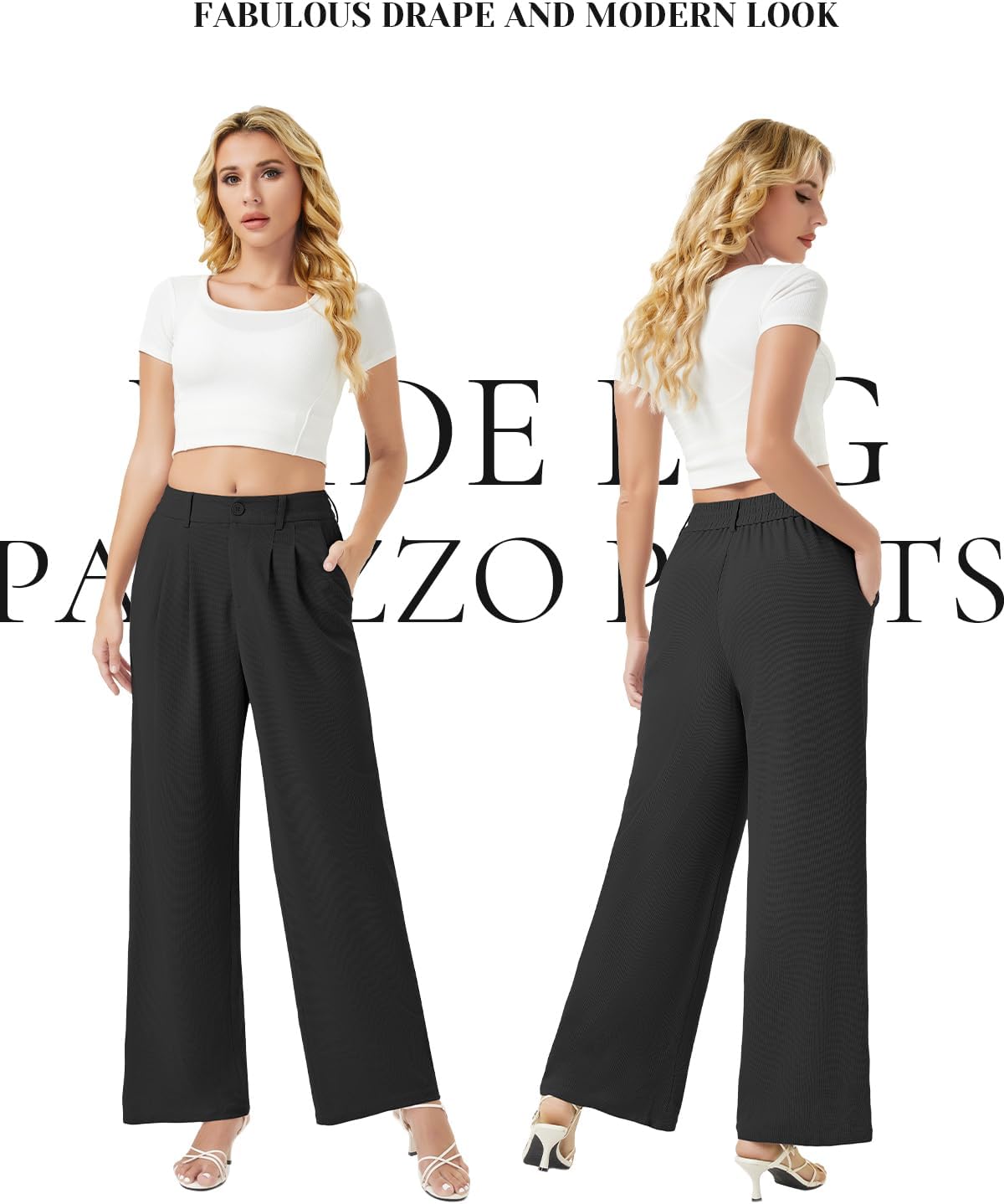 keriffe Womens Wide Leg Work Pants Waffle Knit High Waisted Button Down Casual Dress Palazzo Trousers Pockets - Image 6