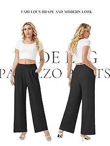 keriffe Womens Wide Leg Work Pants Waffle Knit High Waisted Button Down Casual Dress Palazzo Trousers Pockets