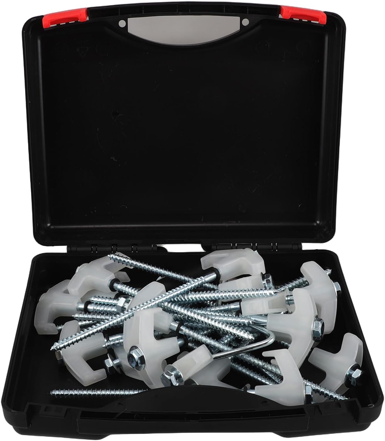 Six-Sided Spiral Glow-in-The-Dark Tent Stakes Set, 13mm Carbon Steel Camping Ground Stakes with Sleeve, Nail Puller, and Plastic Storage Box, White Lightweight Sand Tent Anchors