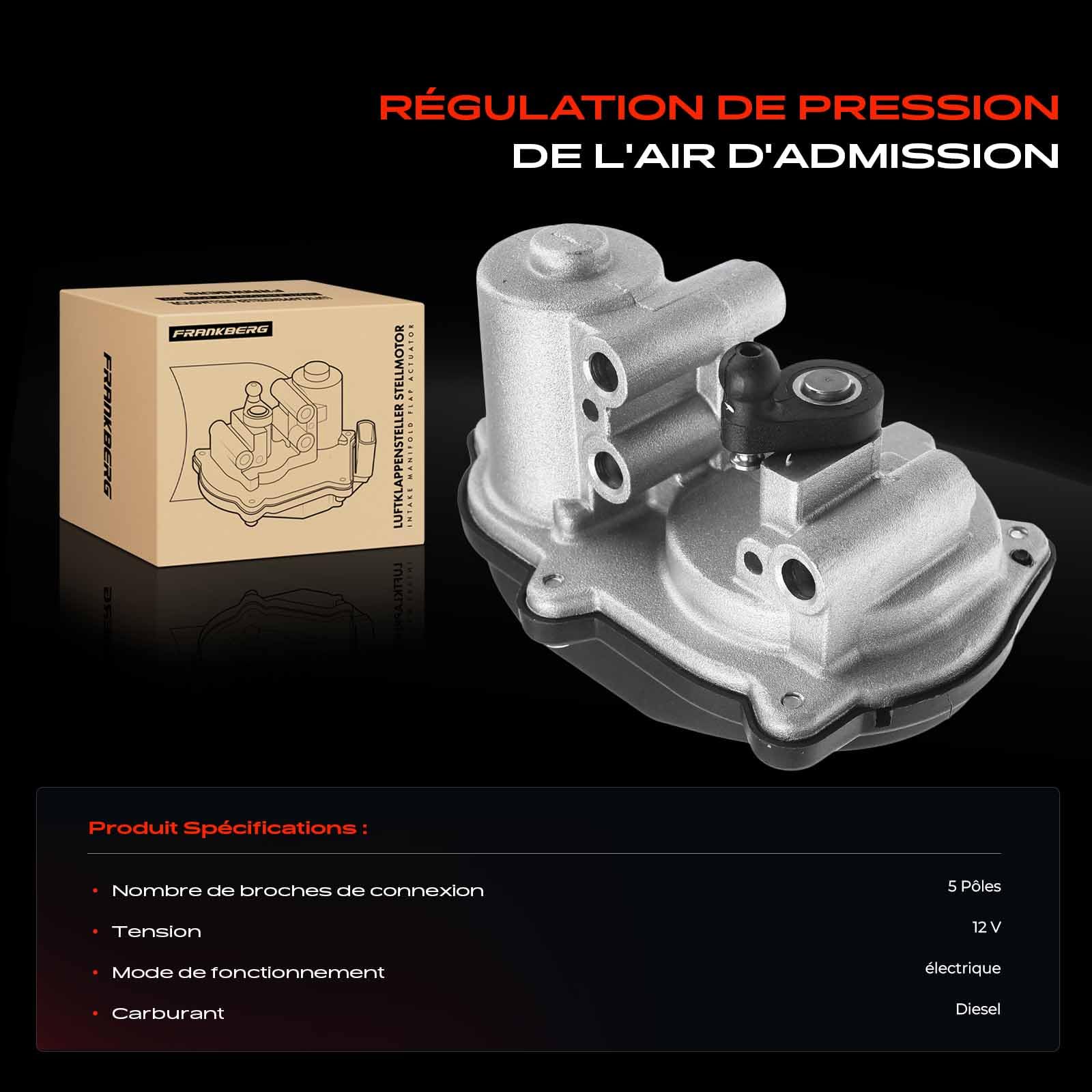 Frankberg Actionneur de volet d'air, actionneur de volet de turbulence | 03L129086V; Compatible avec: ,A3 Sportback 8PA , ,L.e.o.n 1P1 , , , ,T.o.l.e.d.o III 5P2 ,