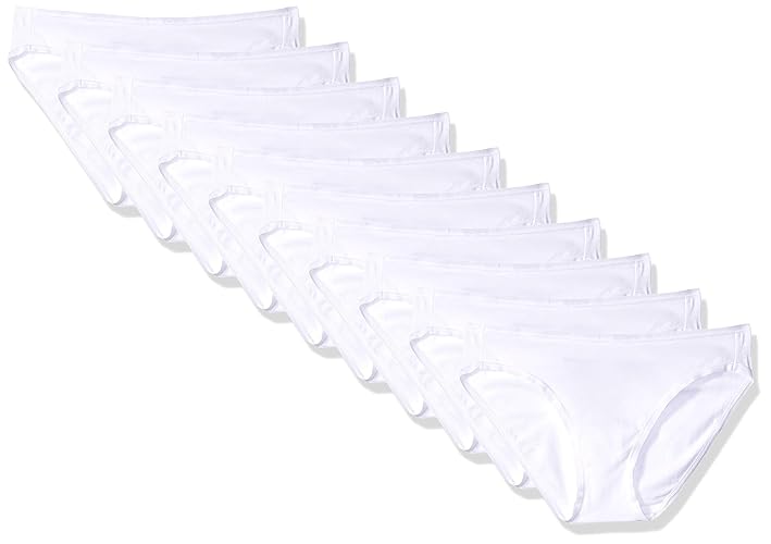 Amazon Essentials Women's Cotton Bikini Brief Underwear (Available in Plus Size), Multipacks - 10 - White - Medium