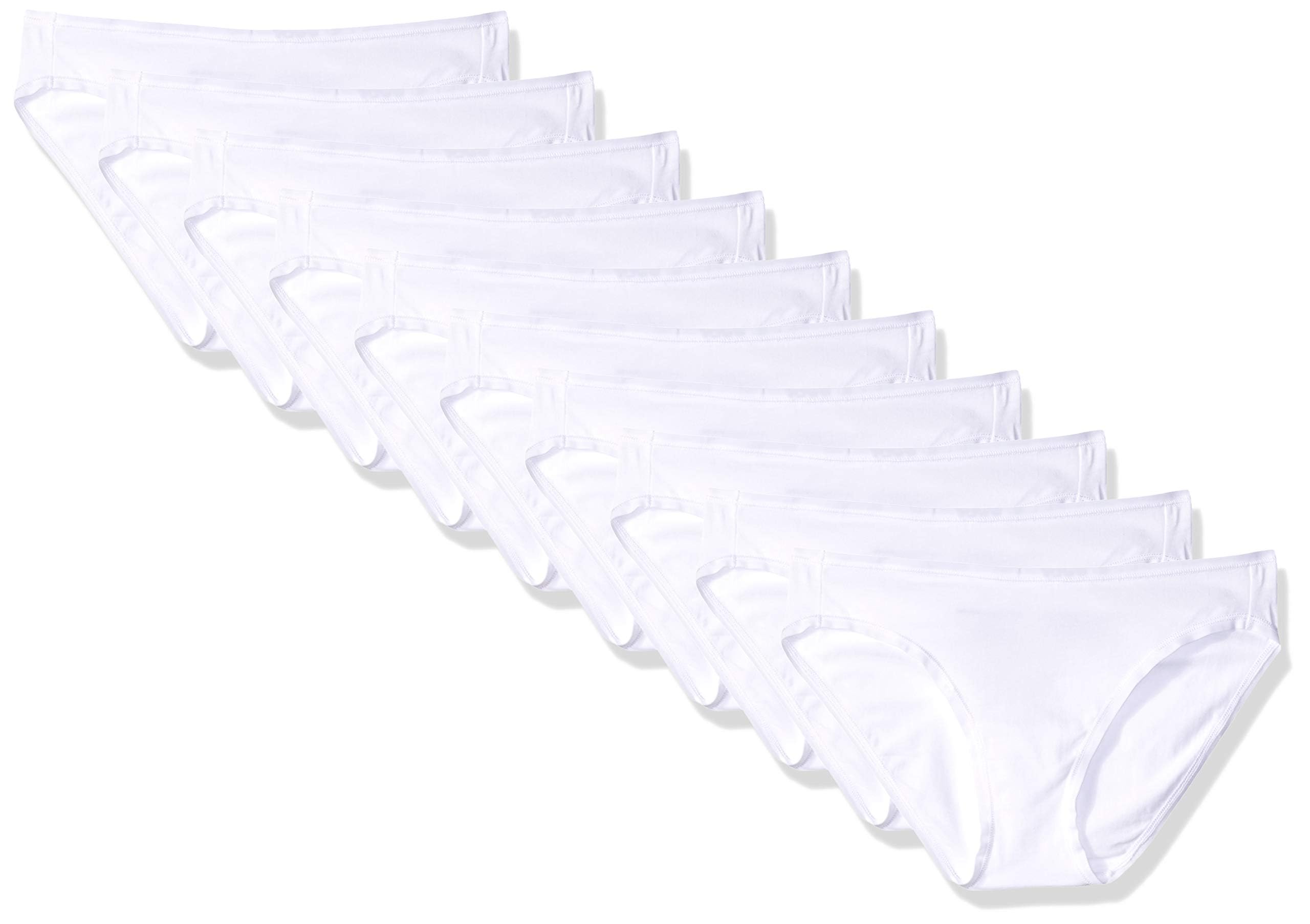 Amazon Essentials Women's Breathable Cotton Bikini Brief Underwear with Full Coverage, Multipacks: 10 White X-Small