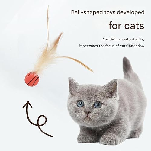 Miniatura 3 de Juego de juguetes interactivos de bolas de plumas para gatos, cola hinchable, bolas rebotantes para gatos, pelota inflable de plumas para gatos