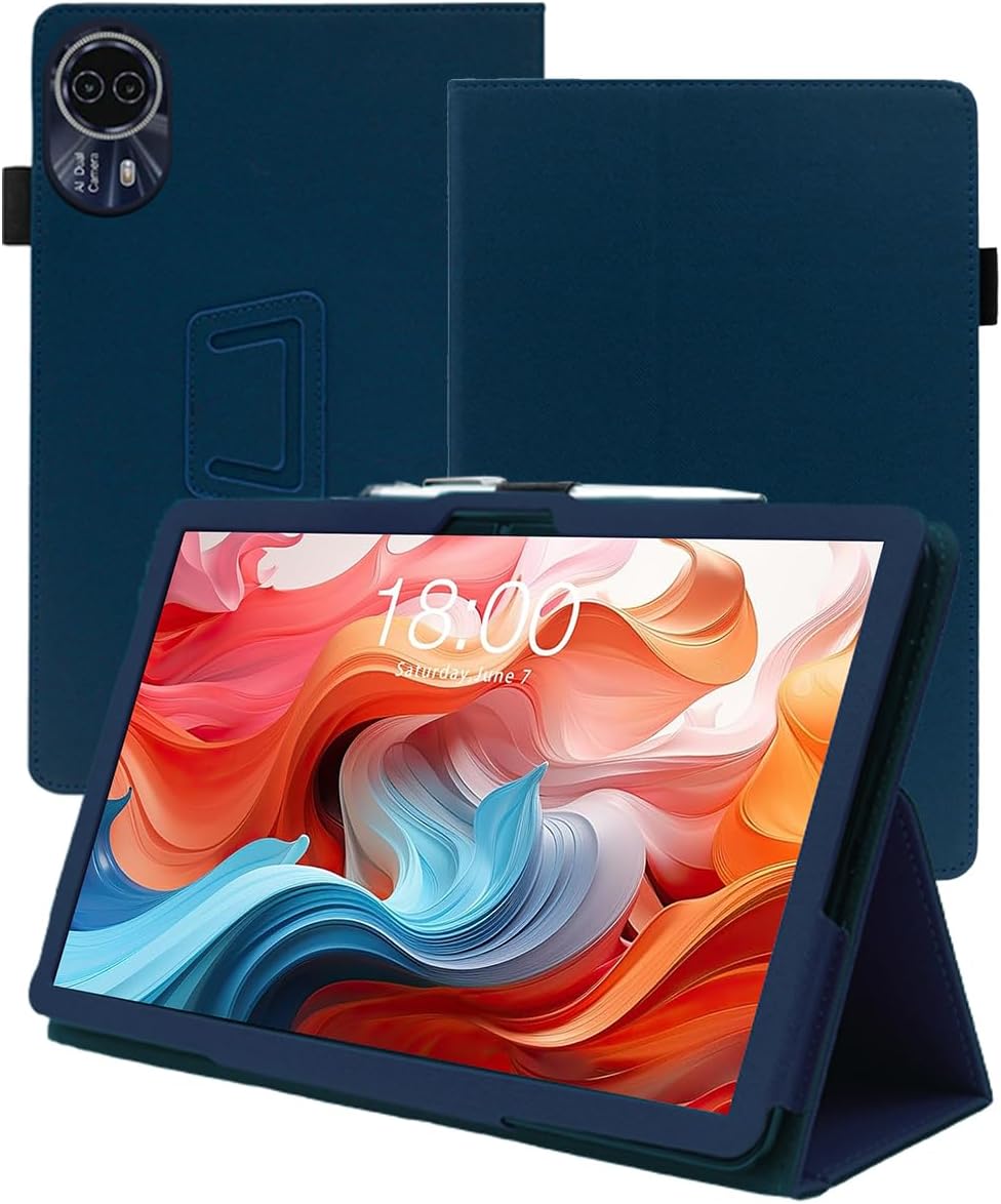 Case for Teclast T65 Max Android 14 Tablet 13 inch Tablet New，WUNIAK Premium Leather Business Folio Stand Cover for Teclast T65 Max with Hand Strap for Tablet,Dark Blue